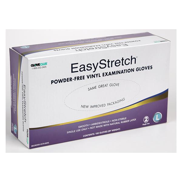 Glove Club Gloves Exam EasyStretch Powder-Free Vinyl Latex-Free Large 100/Bx, 20 BX/CA (5700095)