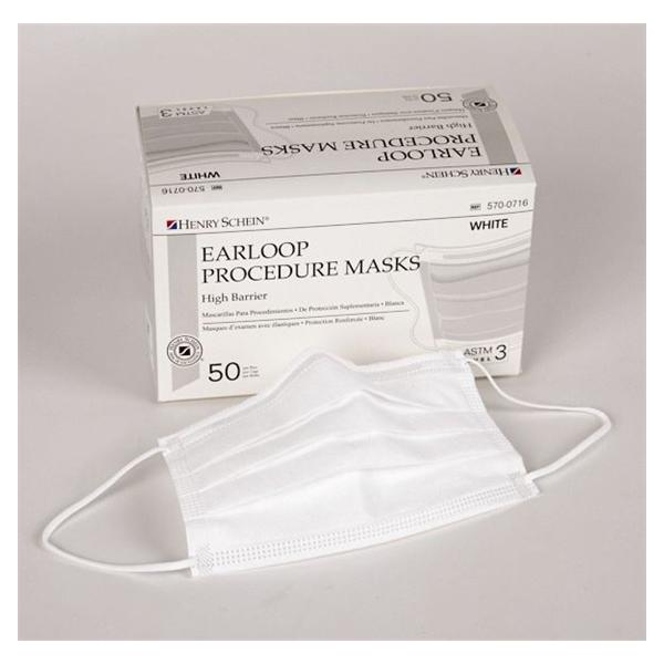 Henry Schein Face Mask Earloop HSI Extra Protection White 50/Bx, 6 BX