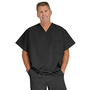 Medline Fifth ave Unisex Stretch Fabric V-Neck Scrub Top with 1 Pocket - Fifth ave Unisex V-Neck Scrub Top with 1 Pocket, Size M, Black - 5910BLKM