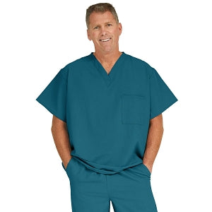 Medline Fifth ave Unisex Stretch Fabric V-Neck Scrub Top with 1 Pocket - Fifth ave Unisex V-Neck Scrub Top with 1 Pocket, Size 4XL, Caribbean Blue - 5910CRB4XL