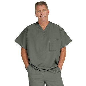 Medline Fifth ave Unisex Stretch Fabric V-Neck Scrub Top with 1 Pocket - Fifth ave Unisex V-Neck Scrub Top with 1 Pocket, Size XS, Olive - 5910OLVXS