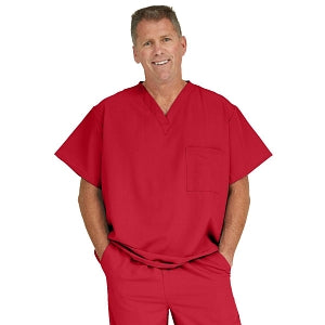 Medline Fifth ave Unisex Stretch Fabric V-Neck Scrub Top with 1 Pocket - Fifth ave Unisex V-Neck Scrub Top with 1 Pocket, Size XL, Red - 5910REDXL