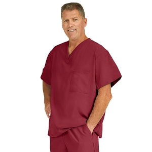 Medline Fifth ave Unisex Stretch Fabric V-Neck Scrub Top with 1 Pocket - Fifth ave Unisex V-Neck Scrub Top with 1 Pocket, Size L, Wine - 5910WNEL