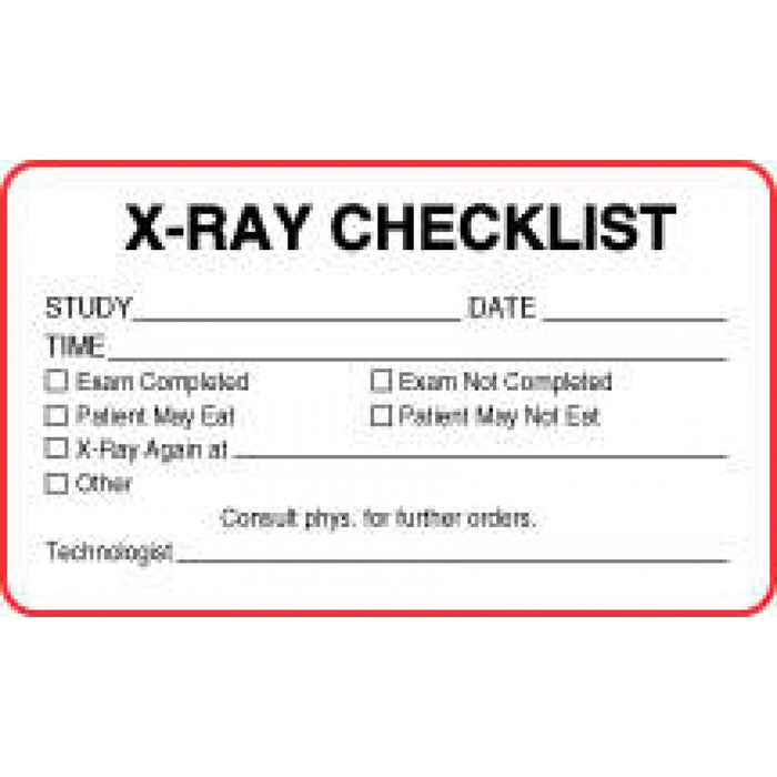 Label Paper Permanent X-Ray Checklist 3" X 1 3/4" White With Red 500 Per Roll