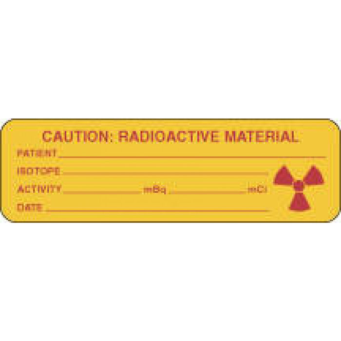 Label Paper Permanent Caution: Radioactive 2 7/8" X 7/8" Yellow 1000 Per Roll
