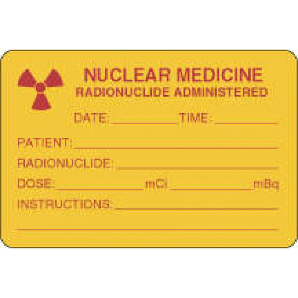 Label Paper Permanent Nuclear Medicine 3" X 2" Yellow 500 Per Roll