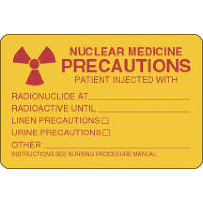 Label Paper Permanent Nuclear Medicine 3" X 2" Yellow 500 Per Roll