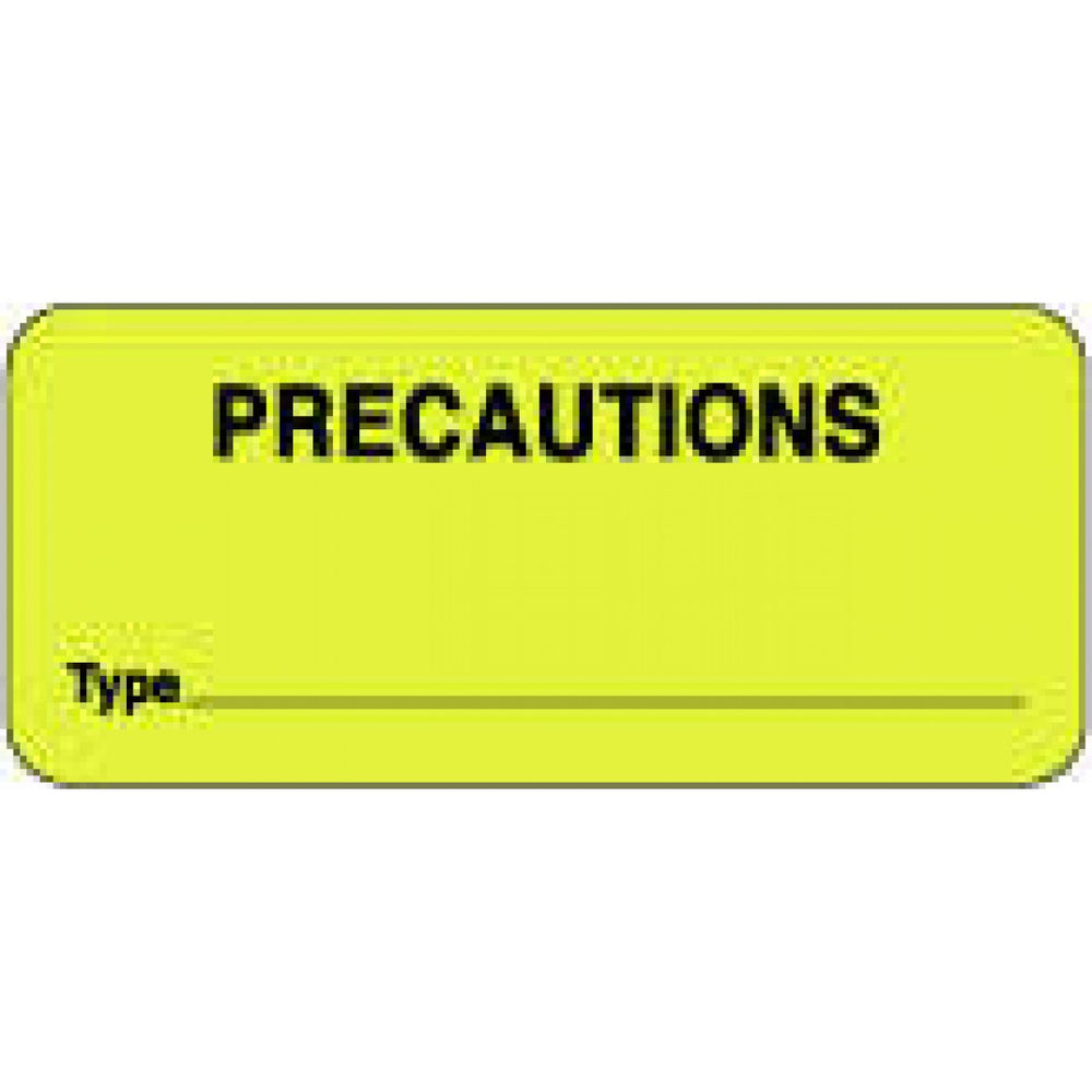 Label Paper Permanent Precautions Type 2 1/4" X 7/8" Fl. Yellow 1000 Per Roll