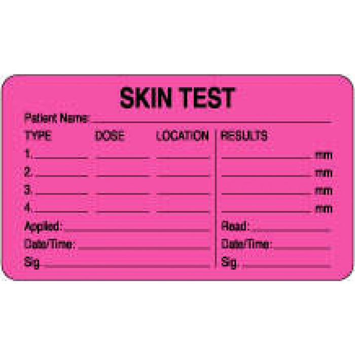 Label Paper Permanent Skin Test 3" X 2" Fl. Pink 500 Per Roll