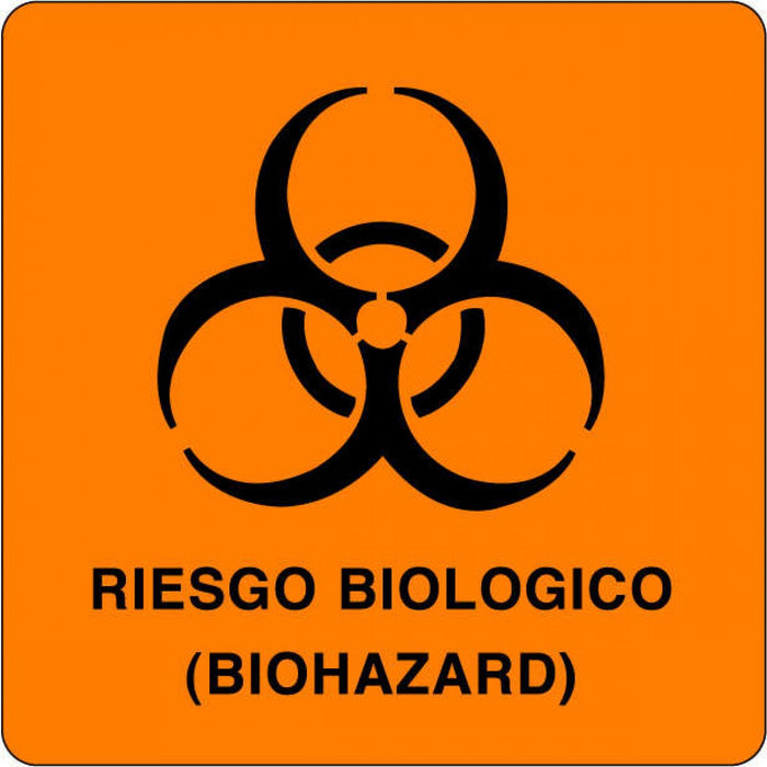 Label Paper Permanent Riesgo Biologico 3" X 3 Fl. Orange 500 Per Roll