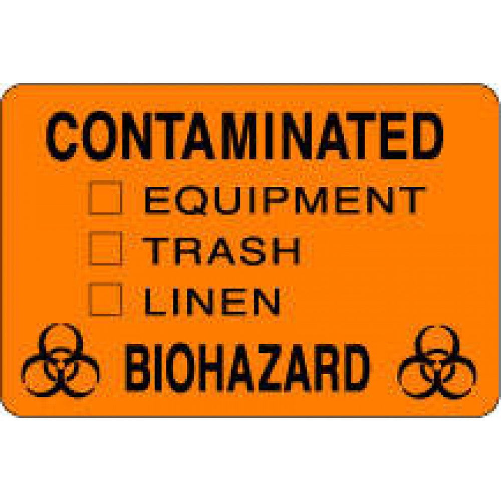 Label Paper Permanent Contaminated [] 3" X 2" Fl. Orange 500 Per Roll