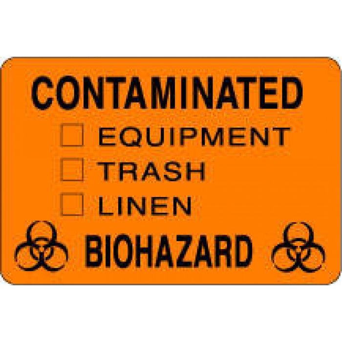 Label Paper Permanent Contaminated [] 3" X 2" Fl. Orange 500 Per Roll