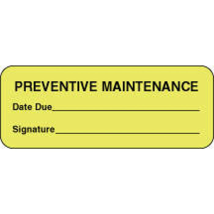 Label Paper Removable Preventive Maintenance 2 1/4" X 7/8" Fl. Yellow 1000 Per Roll