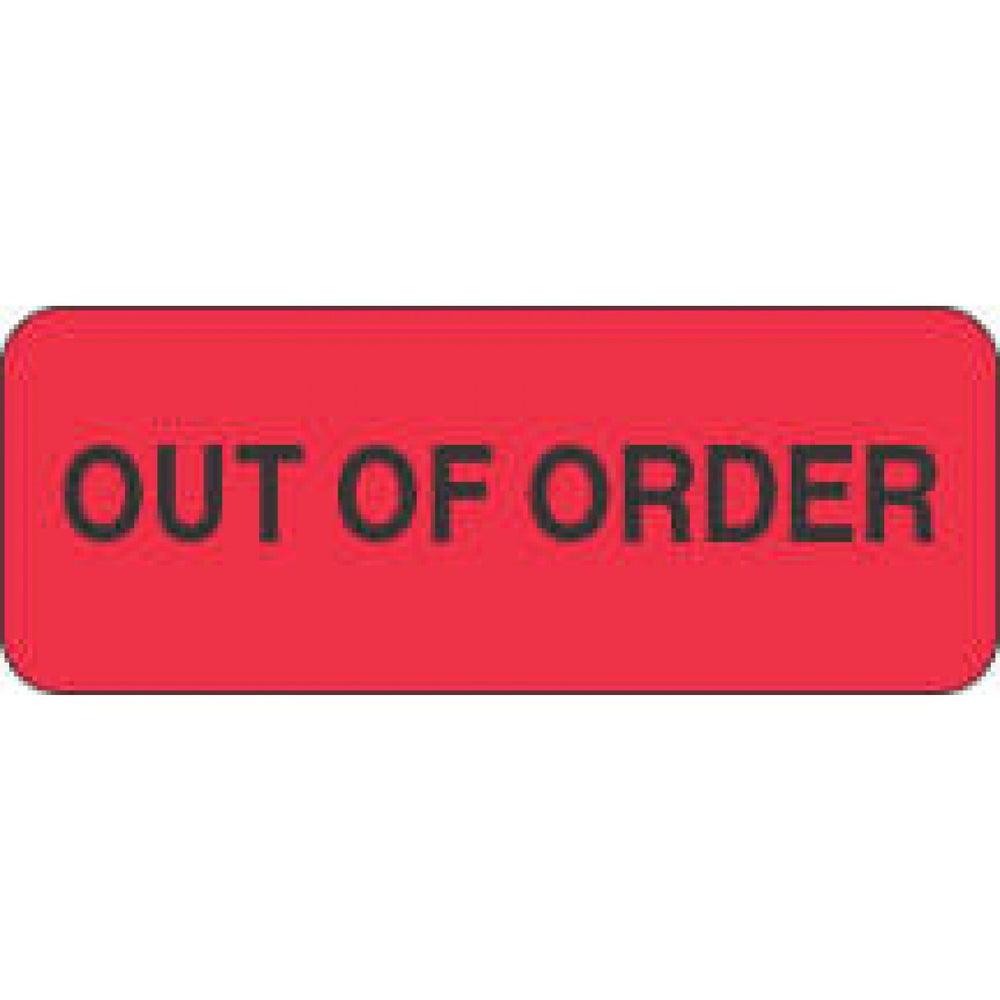 Label Paper Removable Out Of Order 2 1/4" X 7/8" Fl. Red 1000 Per Roll