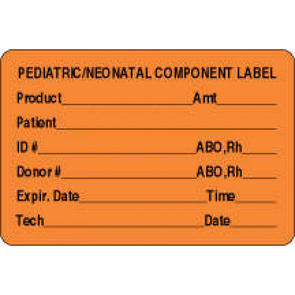 Label Paper Permanent Pediatric/Neonatal 3" X 2" Fl. Orange 500 Per Roll