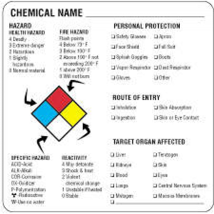 Label Paper Permanent Chemical Name 1 1/2" Core 2 1/2" X 2 1/2" White 500 Per Roll