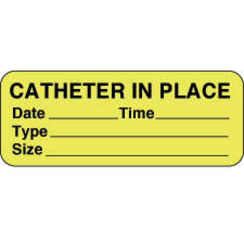 Label Paper Permanent Catheter In Place 2 1/4" X 7/8" Fl. Yellow 1000 Per Roll