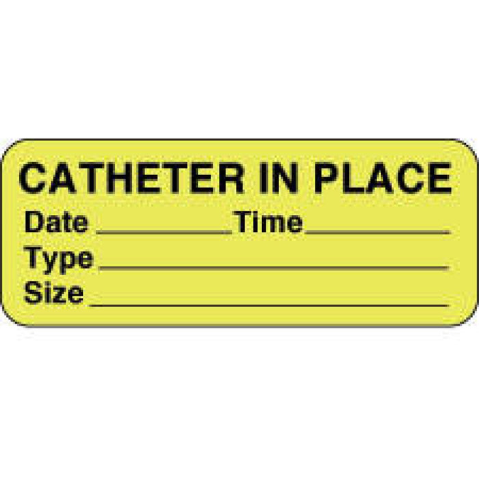 Label Paper Permanent Catheter In Place 2 1/4" X 7/8" Fl. Yellow 1000 Per Roll