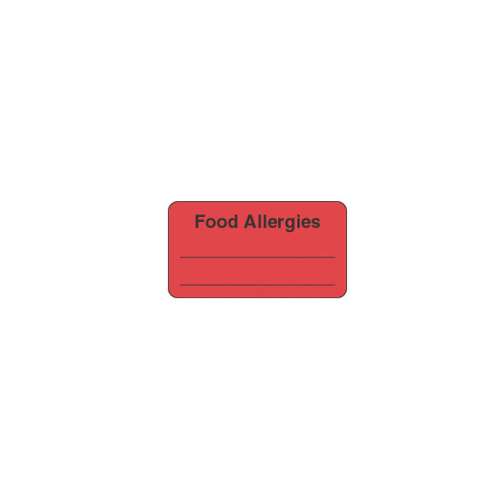 Label Paper Permanent Food Allergies 1 5/8" X 7/8" Fl. Red 1000 Per Roll