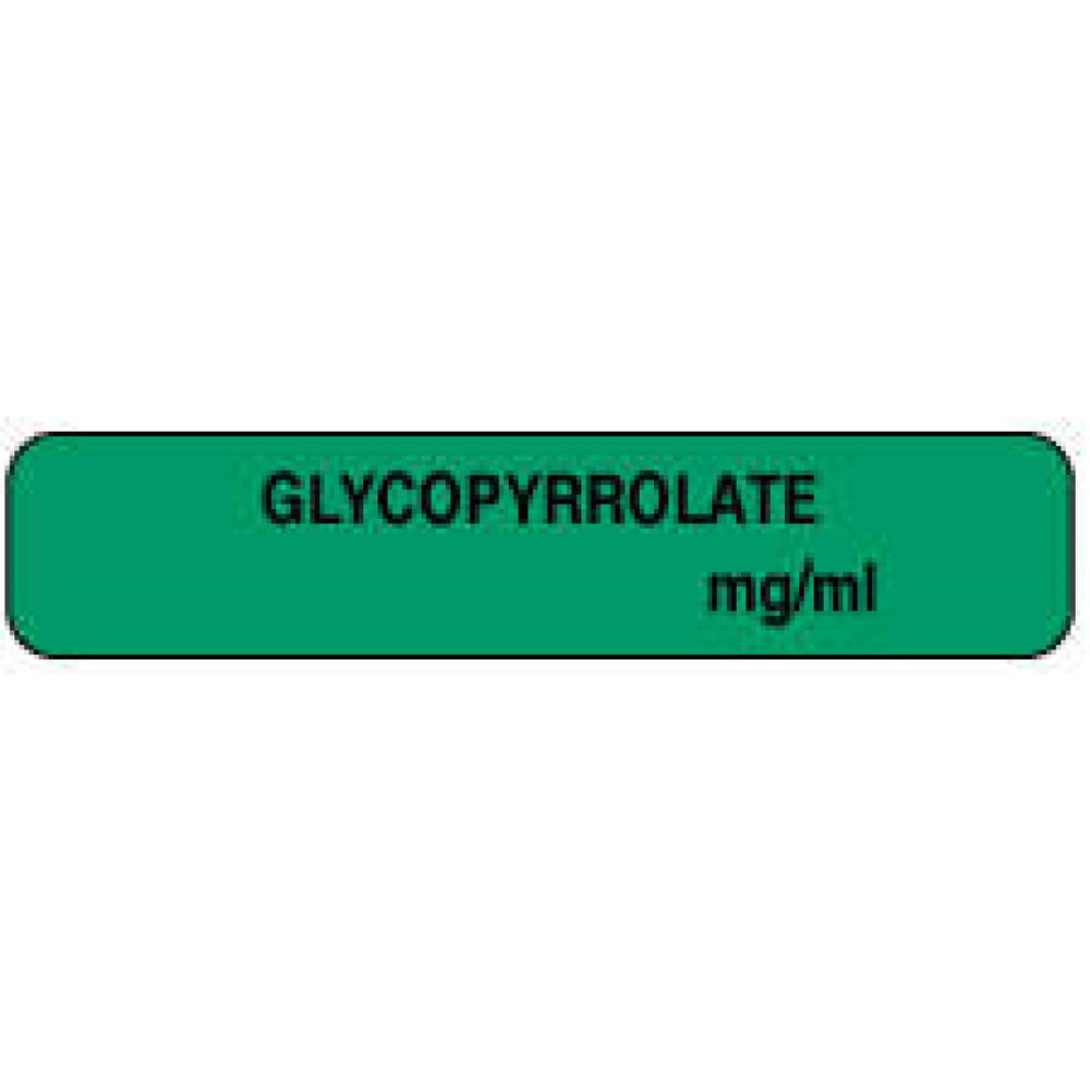 Anesthesia Label Paper Permanent Glycopyrrolate 1 1/2" X 1/3" Dark Green 1000 Per Roll