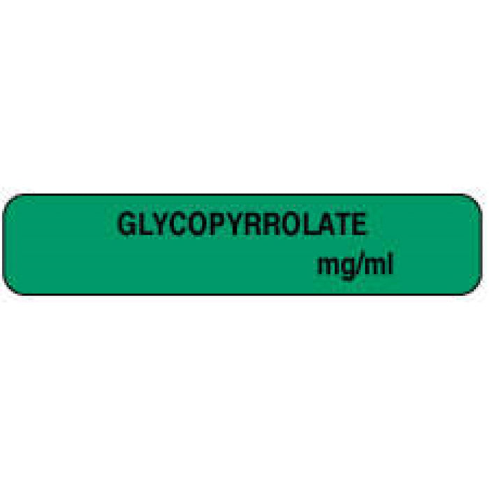 Anesthesia Label Paper Permanent Glycopyrrolate 1 1/2" X 1/3" Dark Green 1000 Per Roll