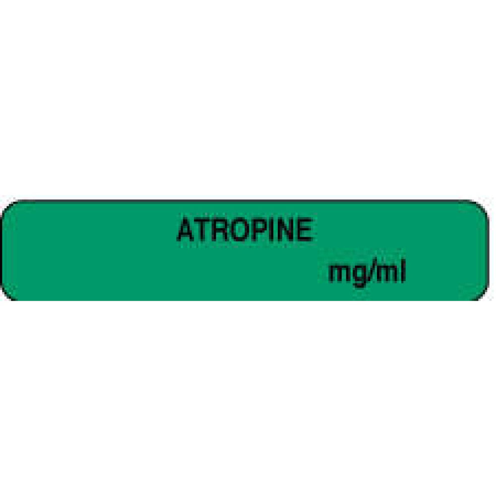Anesthesia Label Paper Permanent Atropine Mg/Ml 1 1/2" X 1/3" Dark Green 1000 Per Roll