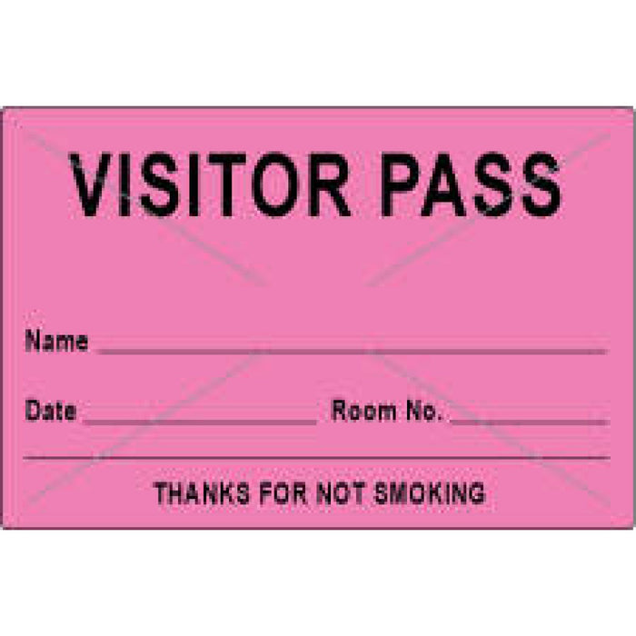 Visitor Pass Label Tamper-Evident Paper Removable Visitor Pass Name 3" Core 3 X 2" Fl. Pink 1000 Per Roll