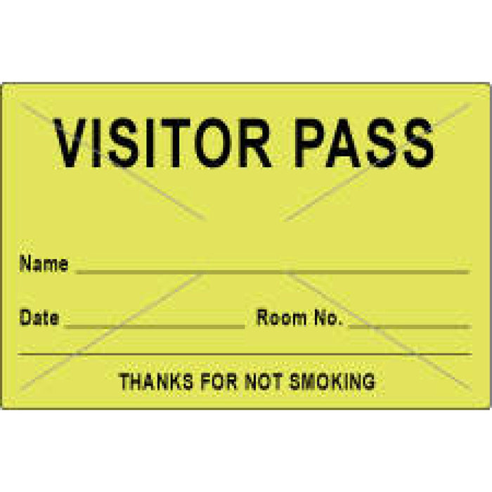 Visitor Pass Label Tamper-Evident Paper Removable Visitor Pass Name 3" Core 3 X 2" Fl. Yellow 1000 Per Roll