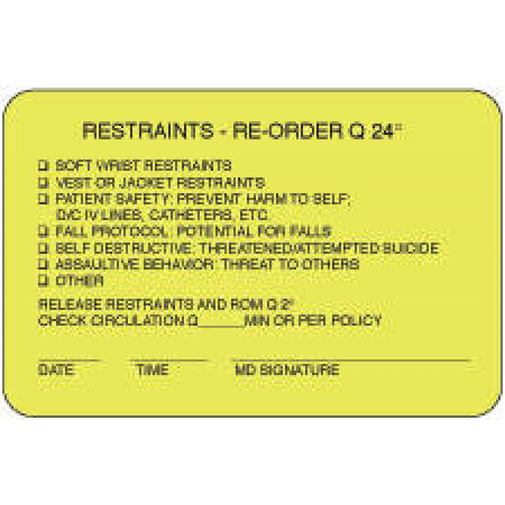 Label Paper Permanent Restraints - 4" X 2 5/8" Fl. Yellow 500 Per Roll