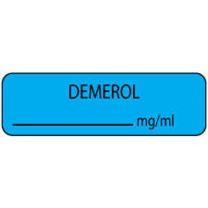 Anesthesia Label Paper Permanent Demerol Mg/Ml 1 1/4" X 3/8" Blue 1000 Per Roll