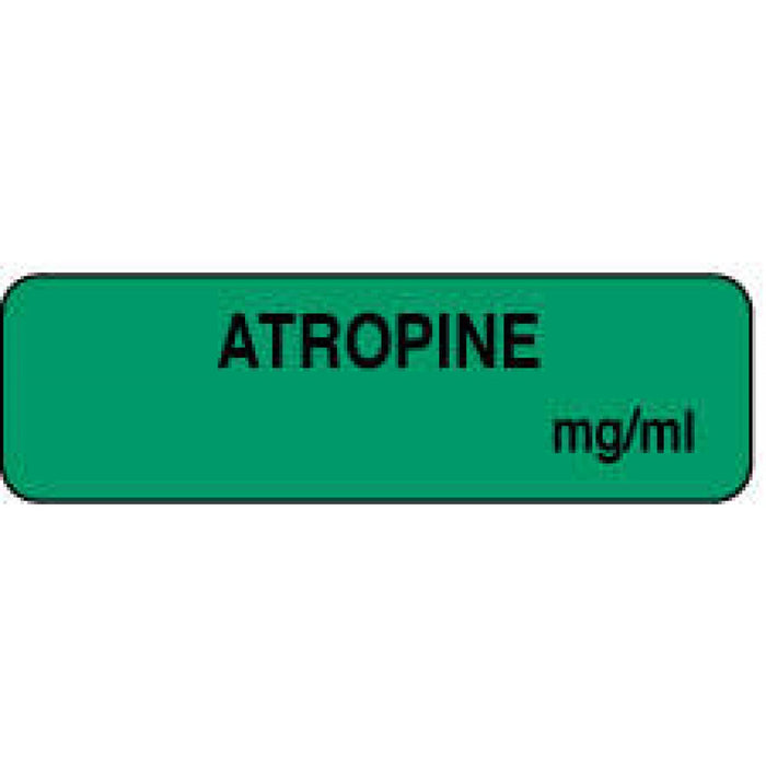 Anesthesia Label Paper Permanent Atropine Mg/Ml 1 1/4" X 3/8" Green 1000 Per Roll