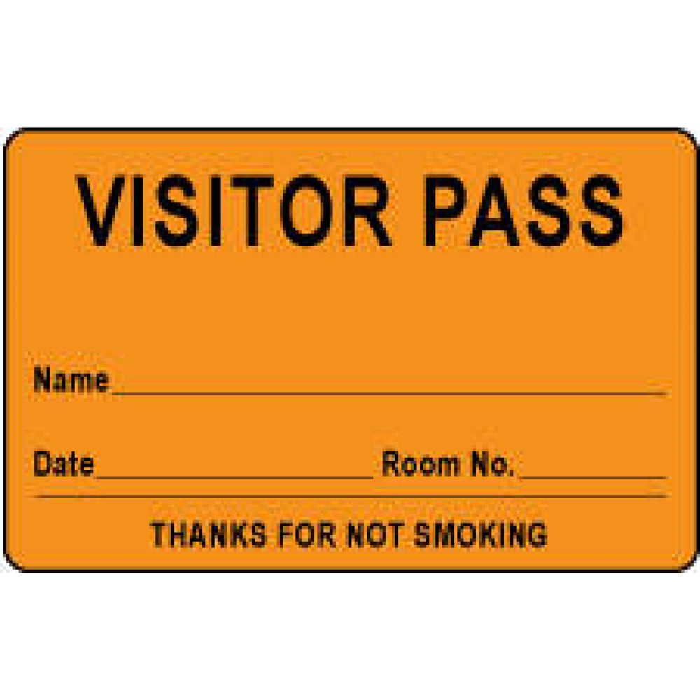 Visitor Pass Label Paper Removable Visitor Pass Name 1" Core 2 3/4 " X 1 3/4" Fl. Orange 1000 Per Roll
