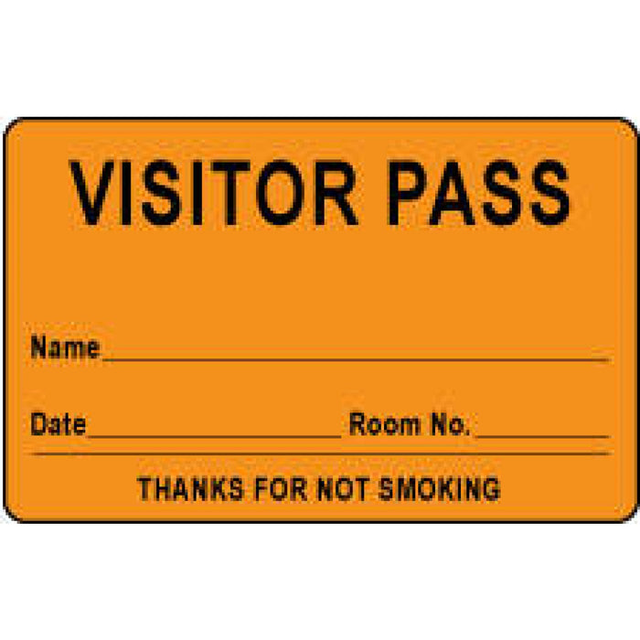 Visitor Pass Label Paper Removable Visitor Pass Name 1" Core 2 3/4 " X 1 3/4" Fl. Orange 1000 Per Roll