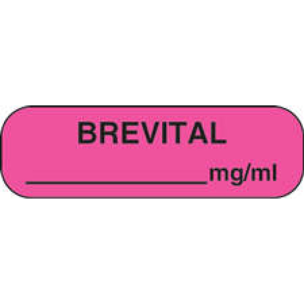 Anesthesia Label Paper Permanent Brevital Mg/Ml 1 1/4" X 3/8" Fl. Pink 1000 Per Roll