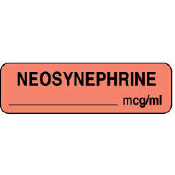 Anesthesia Label Paper Permanent Neosynephrine Mcg/Ml 1 1/4" X 3/8" Fl. Orange 1000 Per Roll