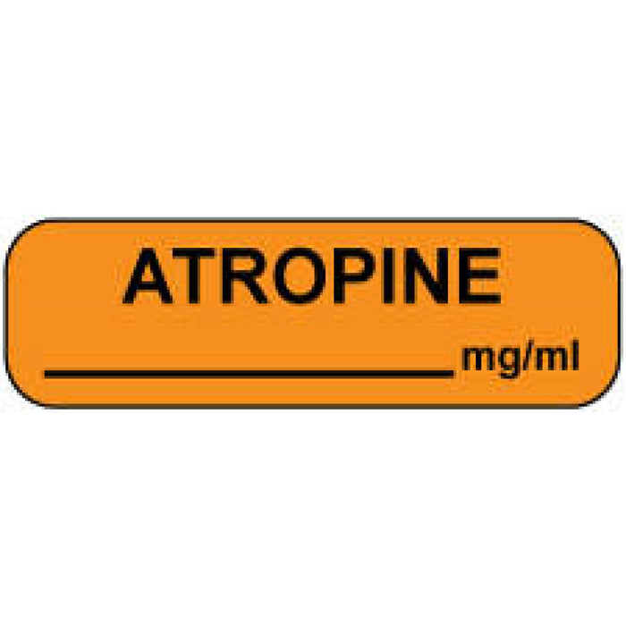 Anesthesia Label Paper Permanent Atropine Mg/Ml 1 1/4" X 3/8" Fl. Orange 1000 Per Roll