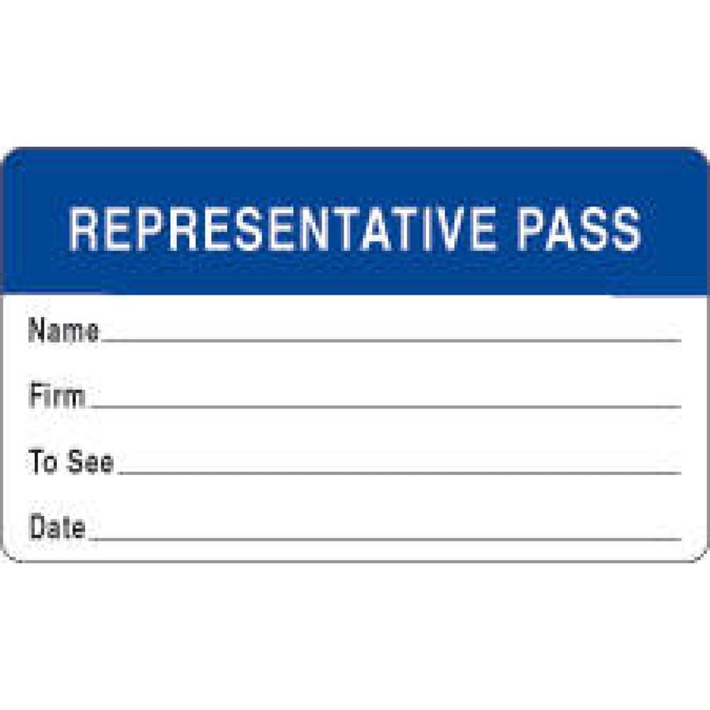 Visitor Pass Label Paper Removable Representative Pass 1" Core 2 3/4 " X 1 3/4" Dark Blue 1000 Per Roll