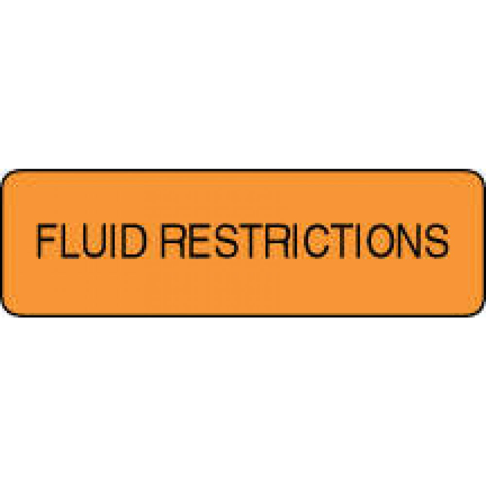 Label Paper Permanent Fluid Restrictions 1 1/4" X 3/8" Fl. Orange 1000 Per Roll