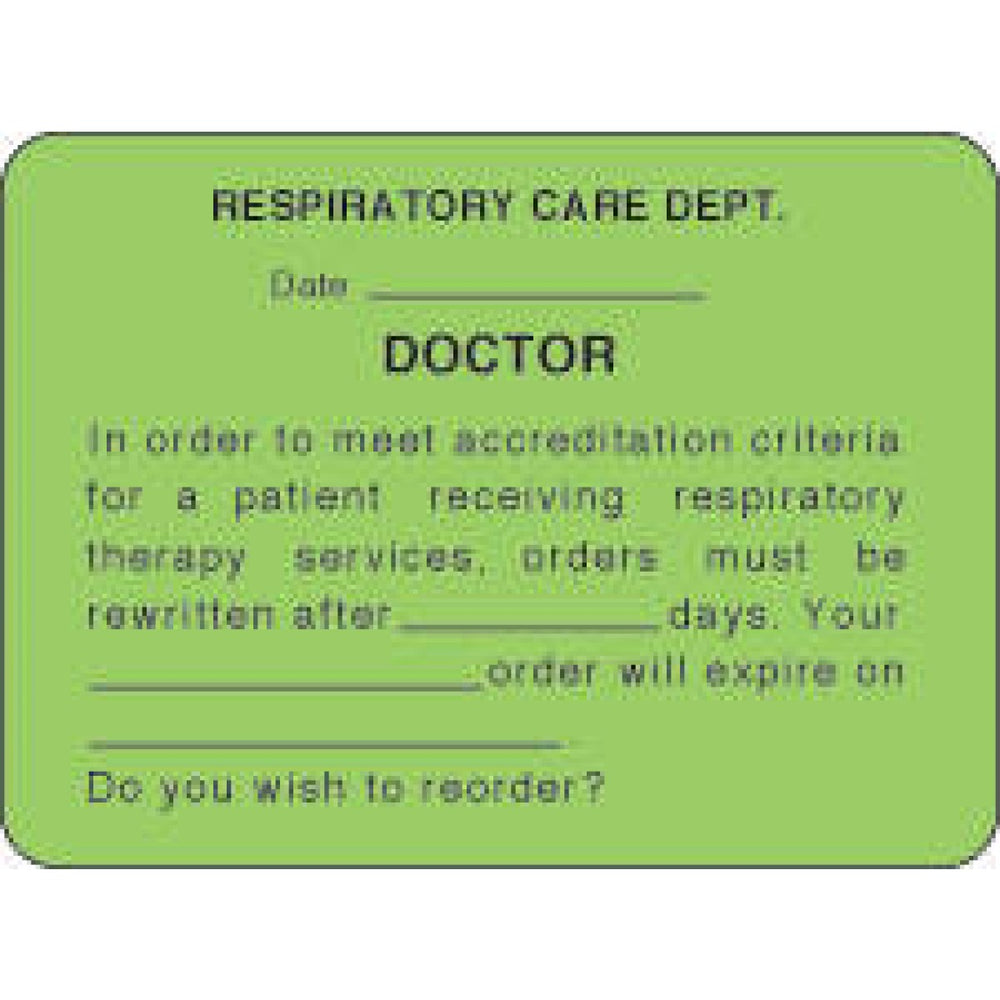 Label Paper Permanent Respiratory Care 2 3/8" X 1 3/4" Fl. Green 1000 Per Roll