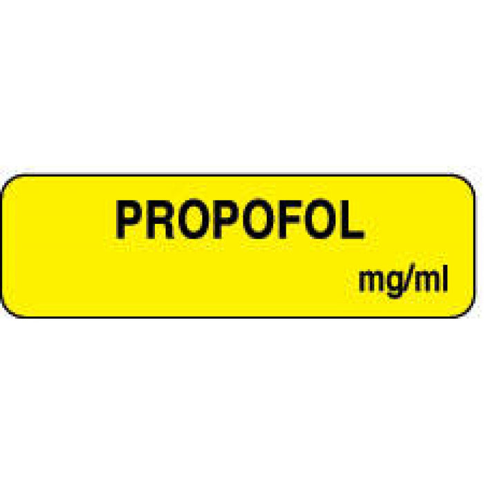 Anesthesia Label Paper Permanent Propofol Mg/Ml 1 1/4" X 3/8" Yellow 1000 Per Roll