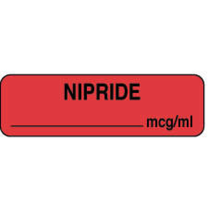 Anesthesia Label Paper Permanent Nipride Mcg/Ml 1 1/4" X 3/8" Fl. Red 1000 Per Roll