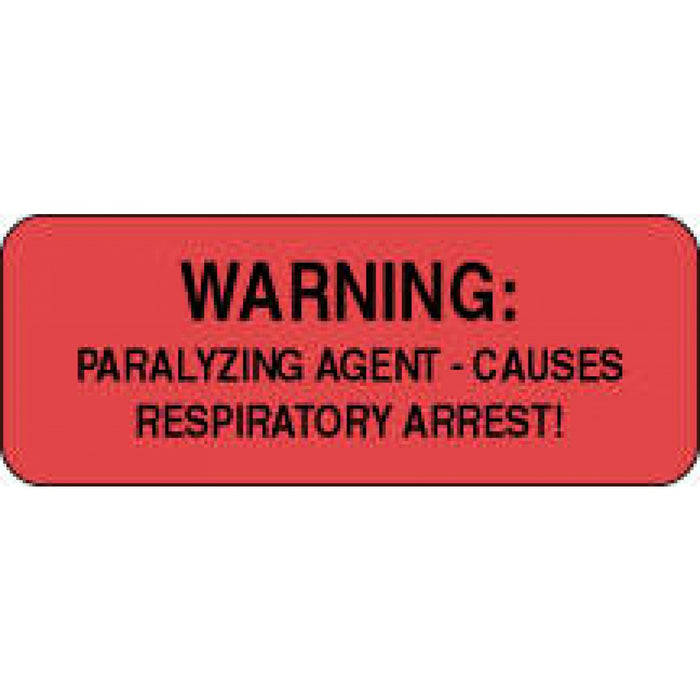 Label Paper Permanent Warning: Paralyzing 2 1/4" X 7/8" Fl. Red 1000 Per Roll