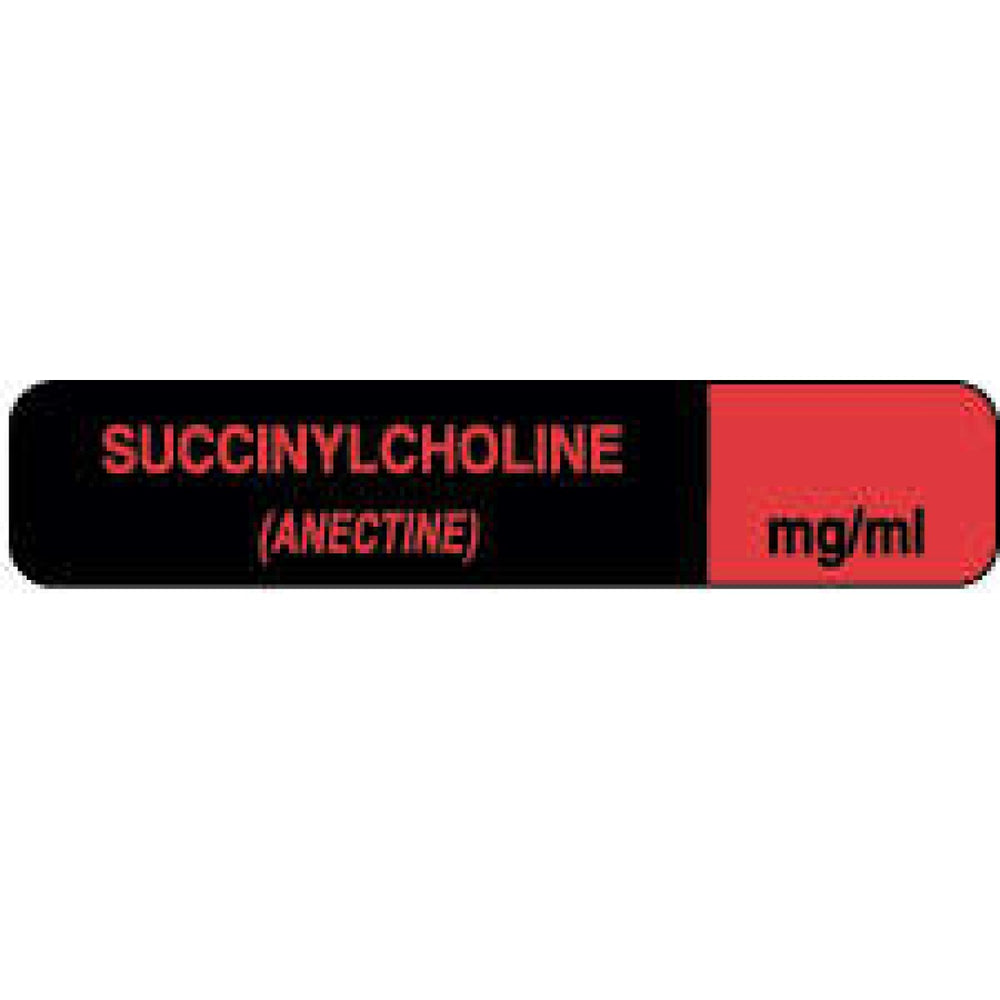 Anesthesia Label Paper Permanent Succinylcholine 1 1/2" X 1/3" Fl. Red And Black 1000 Per Roll