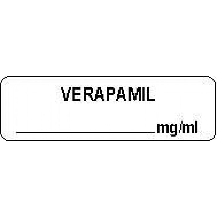 Anesthesia Label Paper Permanent Verapamil Mg/Ml 1 1/4" X 3/8" White 1000 Per Roll