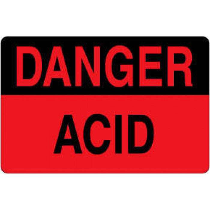 Label Paper Permanent Danger Acid 1 1/2" Core 4" X 2 5/8" Fl. Red 500 Per Roll