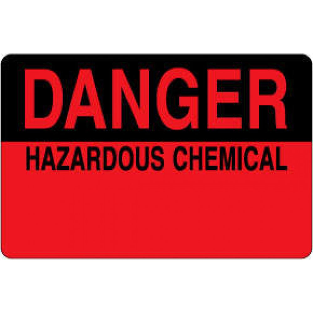 Label Paper Permanent Danger Hazardous 1 1/2" Core 4" X 2 5/8" Fl. Red And Black 500 Per Roll