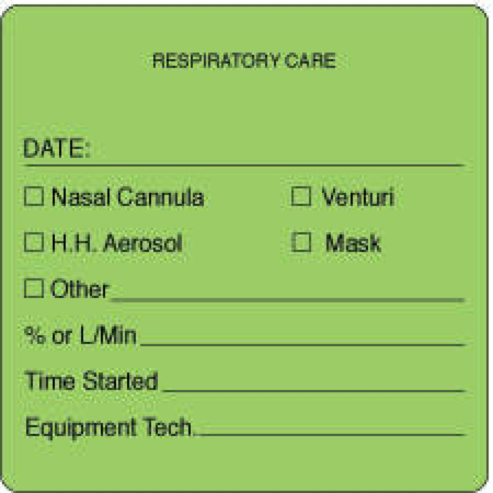 Label Paper Permanent Respiratory Care 2 1/2" X 2 1/2" Fl. Green 500 Per Roll