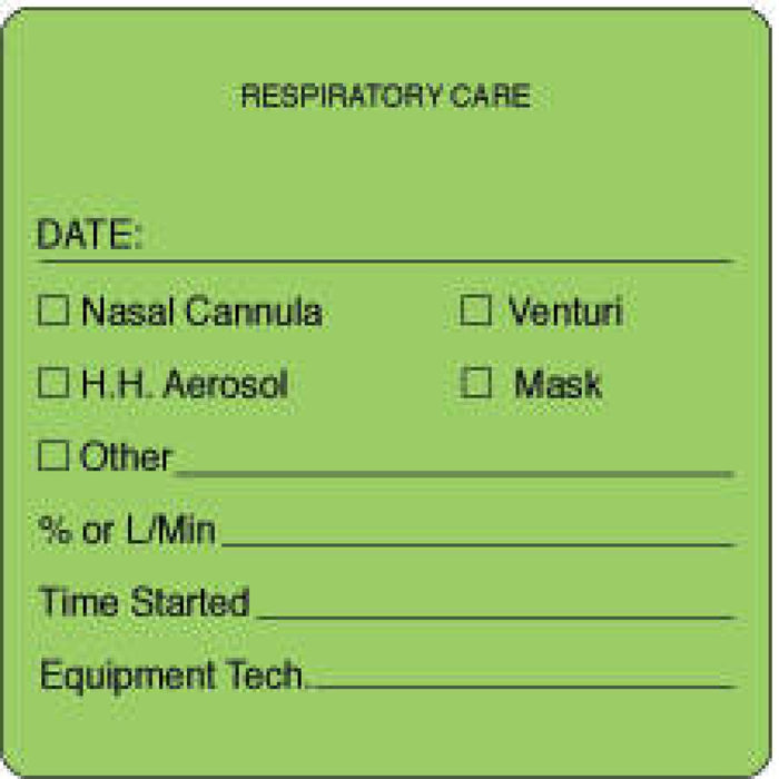 Label Paper Permanent Respiratory Care 2 1/2" X 2 1/2" Fl. Green 500 Per Roll