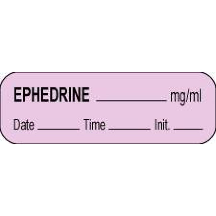 Anesthesia Label With Date, Time, And Initial Paper Permanent Ephedrine Mg/Ml 1 1/2" X 1/2" Violet 1000 Per Roll