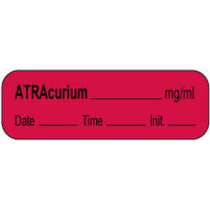 Anesthesia Label With Date, Time, And Initial | Tall-Man Lettering Paper Permanent Atracurium Mg/Ml 1 1/2" X 1/2" Fl. Red 1000 Per Roll